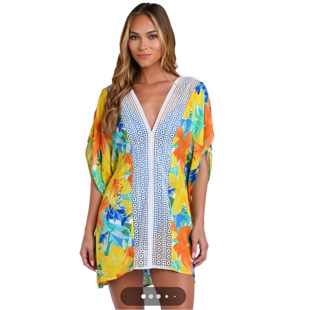 La Blanca Blue and Orange Swim Coverup with Tropical Print